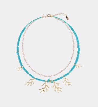 Collier multiliens perles et pampilles ECUME - Hipanema - Bleu turquoise