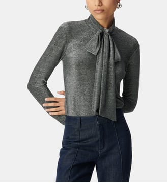 Tee-shirt maille lurex col lavallière - Ikks - Argent