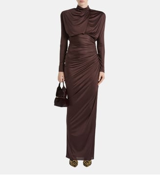 Robe longue en jersey fluide - Balmain - Marron