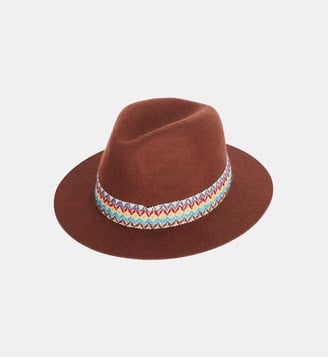 Chapeau avec ruban en laine YZIA - Wild - Marron