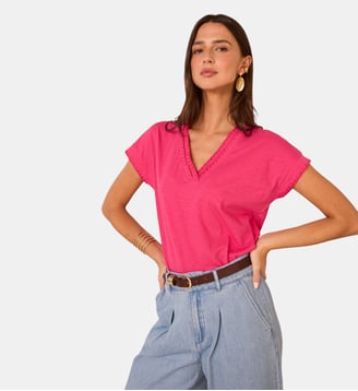 T-Shirt À Manches Courtes En Coton Trystan - Maison 123 - Fuchsia