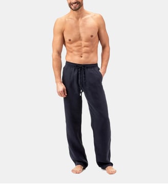 Pantalon en lin  large uni - Vilebrequin - Bleu marine