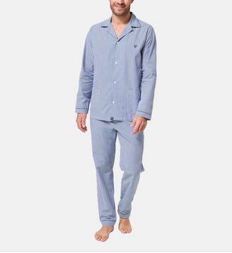 Pyjama boutonné en popeline de coton - Vichy - Arthur - Marine