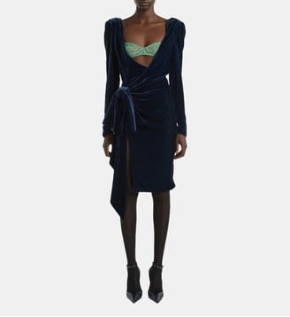 Robe nouée en velours avec brassière en dentelle - Balmain - Bleu