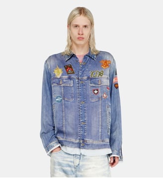 Chemise satinée à imprimé denim trompe-l'œil - Diesel - Bleu moyen