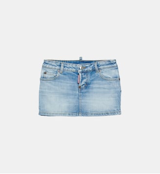 Jupe mini en denim avec logo - Dsquared2 - Denim bleu