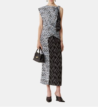 Robe Patchwork En Soie Imprimée - Lanvin - Bleu ciel et noir