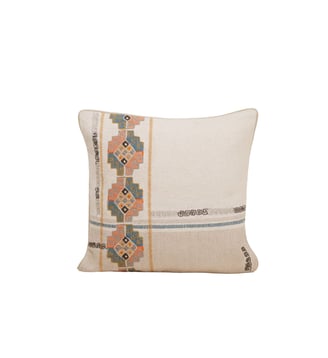 Housse De Coussin  Jacquard de coton et broderie ethnique - Madura - Naturel et multicolore