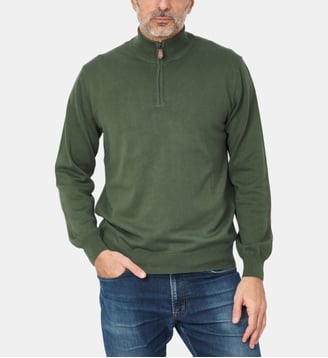 Pull col zippé en coton Kaki - Atelier Privé - Vert kaki