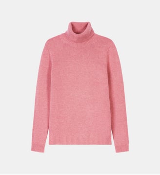 Pull droit col roulé en cachemire 6 fils - Bompard - Rose camée