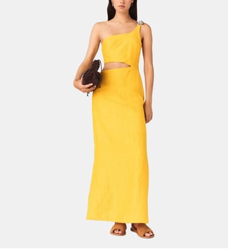 Robe asymétrique en lin mélangé Maje