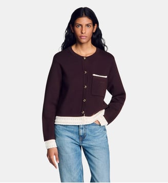 Cardigan à dentelle contrastée - Sandro - Marron