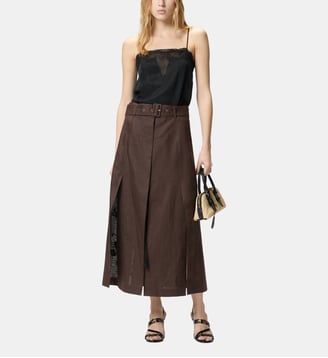 Robe midi en lin avec haut en dentelle - Pinko - Noir et marron