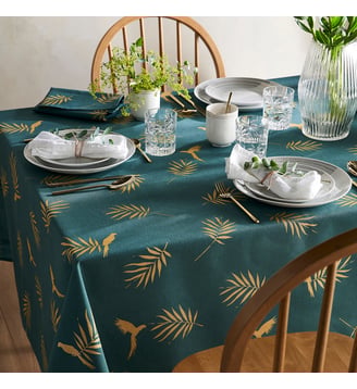 Nappe imprimée antitache Cancun - So'Home - Vert et or