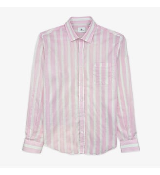 Chemise manches longues en coton à rayures - Serge Blanco - Rose