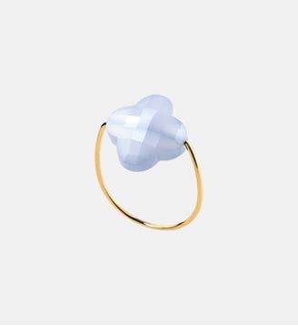 Bague or jaune trefle agate bleue dentelle Morganne Bello