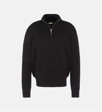 Pull col zippé en maille fine - Schott - Noir