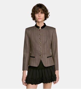 Veste de costume en laine rayée - Sandro - Taupe