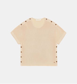 T-shirt manches courtes col rond uni MAU - La Petite Etoile - Beige