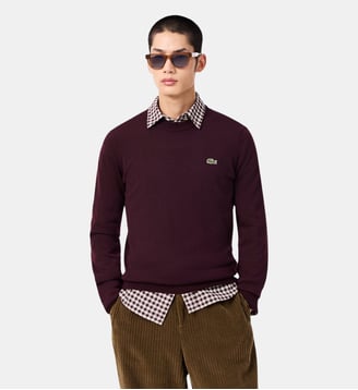 Pull col rond laine mélangée - Lacoste - Marron oxalis