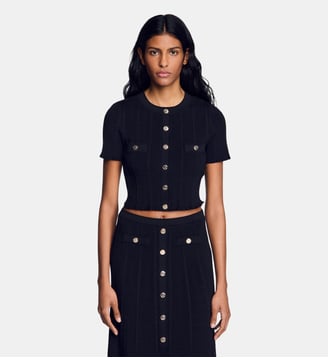 Cardigan court en maille pointelle - Sandro - Black