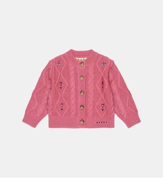 Cardigan avec torsades et broderies florales - Marni - Orchidée rose