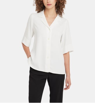chemise Hawaï en crêpe de polyester blanc - Agnès b. - Blanc lys