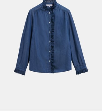 Chemise à volants brodés en denim - LOUPY - Gerard Darel - Jean