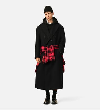 Manteau long double boutonnage en laine - AMI Paris - Noir