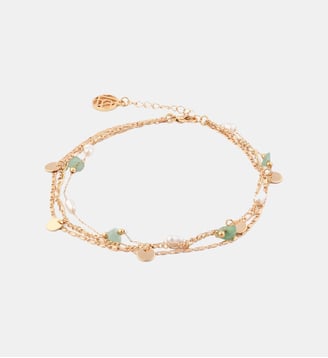 Chaine de cheville multi chaine et pierre d'Aventurine - Balaboosté - Doré