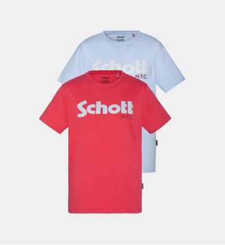 Pack de 2 t-shirts ras du cou - Schott - Bleu ciel et corail