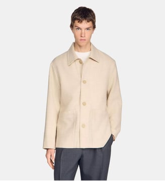 Blouson droit en laine boutonné - Sandro - Écru chiné