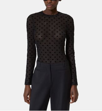 T-shirt manches longues en mesh floqué cœurs - The Kooples - Noir