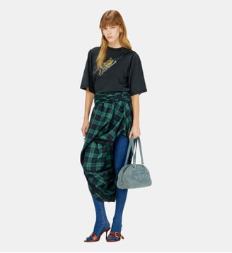 Jupe midi drapée à carreaux avec finition dentelle - Diesel - Bleu turquoise