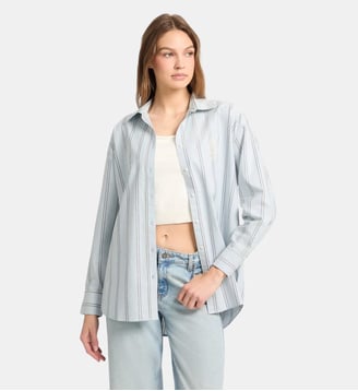 Chemise en coton rayée - Guess Jeans - Bleu
