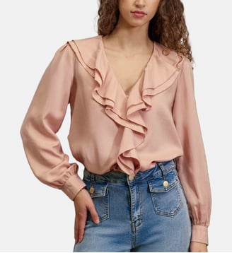 Blouse manches longues col v uni BOANE - La Petite Etoile - Poudre