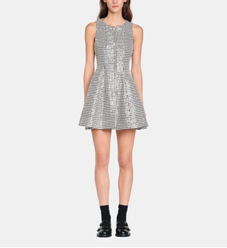 Robe courte en tweed et sequins - Sandro - Noir et blanc