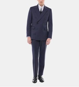 Costume croisé en twill de laine rayé - Fursac - Marine