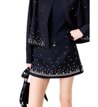 Short trompe-l'oeil avec strass - Maje - Marine