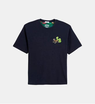T-shirt manches courtes col rond Thor brodé Funky Animals - Serge Blanco - Bleu marine