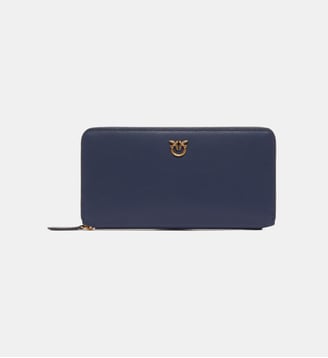 Portefeuille à contour zippé en cuir - Pinko - Bleu indigo ombré or antique