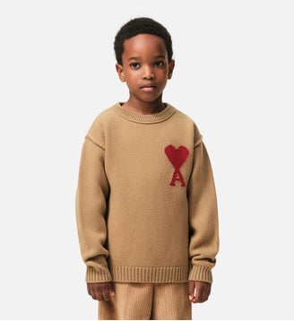 Pull Col Rond Ami De Coeur En Laine - AMI Paris - Camel et rouge