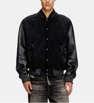 Veste bomber en denim et cuir - Diesel - Noir