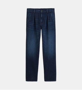 Pantalon 520 élastiqué à pinces en coton bleu denim - Serge Blanco - Bleu jean