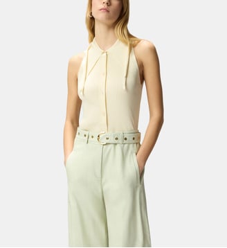 Haut avec nœud bandana et boutons - Pinko - Beige angora