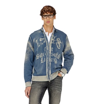 Cardigan zippé en coton avec imprimé inversé - Diesel - Bleu moyen