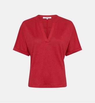 T-shirt col tunisien en lin - MIORA - Gerard Darel - Rouge