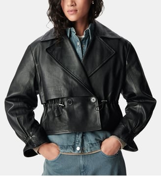 Veste oversize courte en cuir - Ikks - Noir