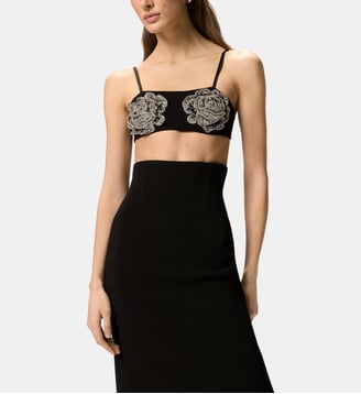 Soutien-gorge avec roses bijou brodées - Pinko - Limousine noire