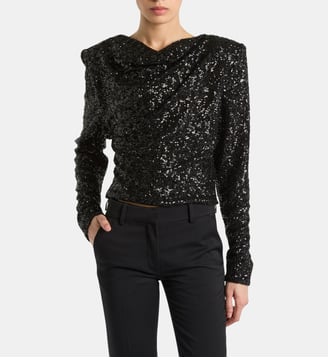 Top à sequins avec nœud - Balmain - Noir